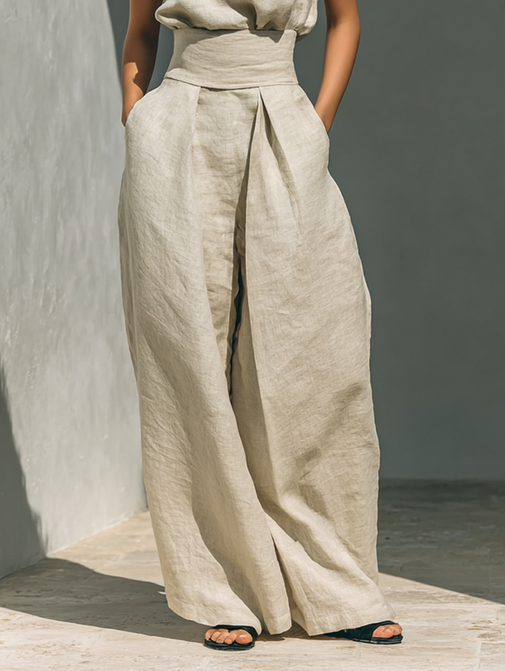 Kevara – Coupe ample en coton-lin, ensemble de pantalons