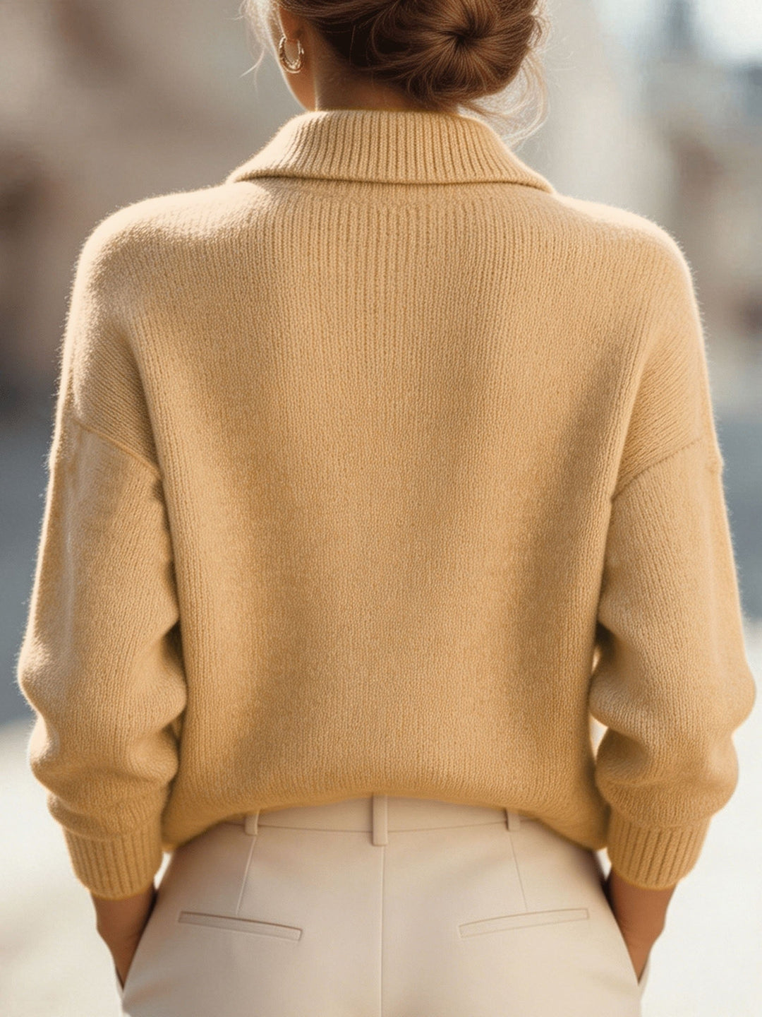 Rilena – Pull polo en maille côtelée à col en V