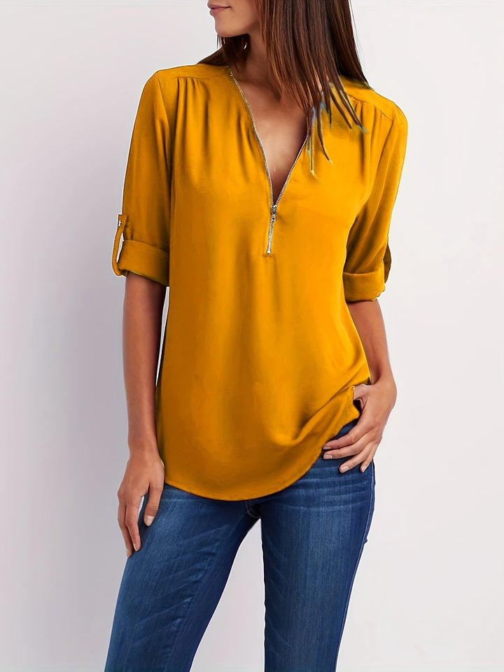 Nivara – Col V zippé en tissu tissé, blouse