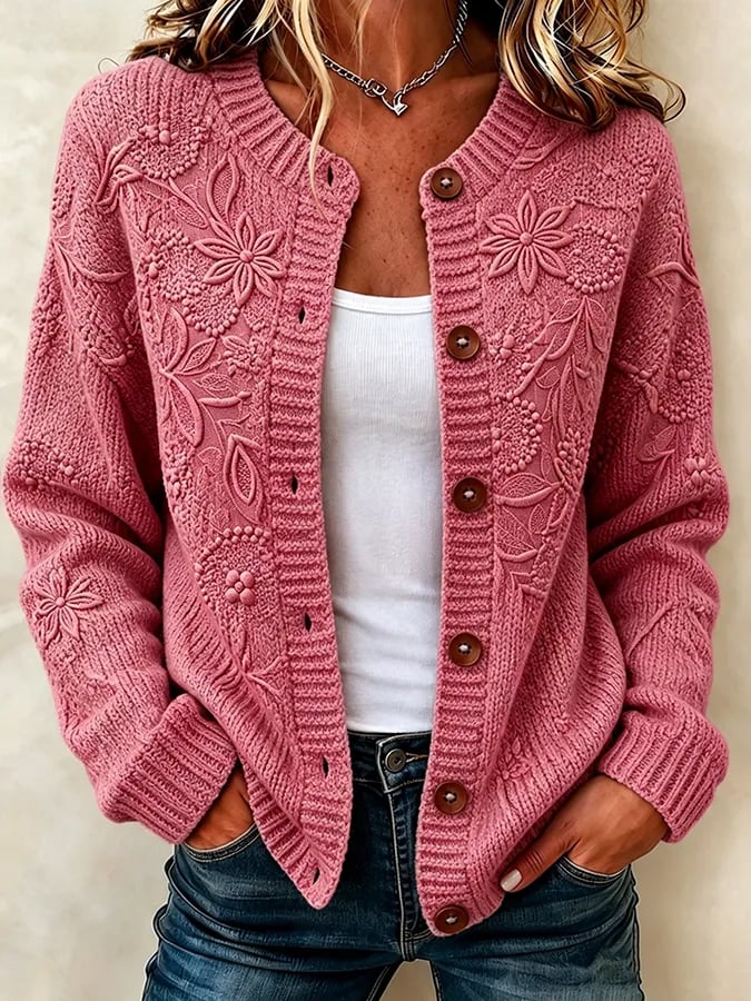 Solira – à motif feuille d’érable, en maille fine, cardigan