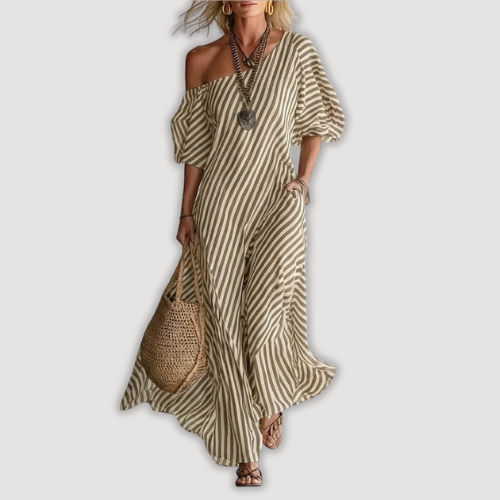 Avyra – Robe maxi à rayures à épaules dénudées