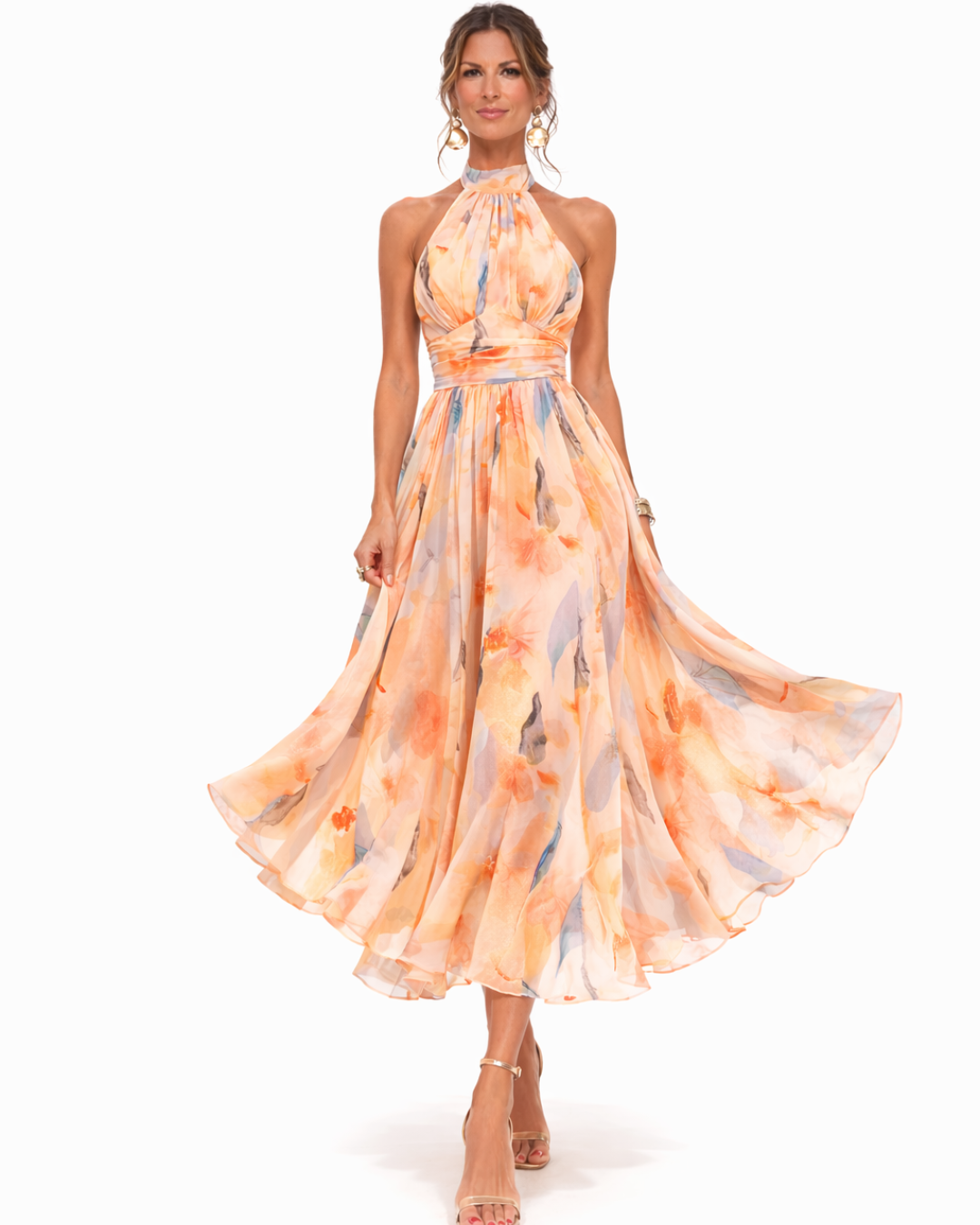 Vionne – Robe sans bretelles à imprimé aquarelle