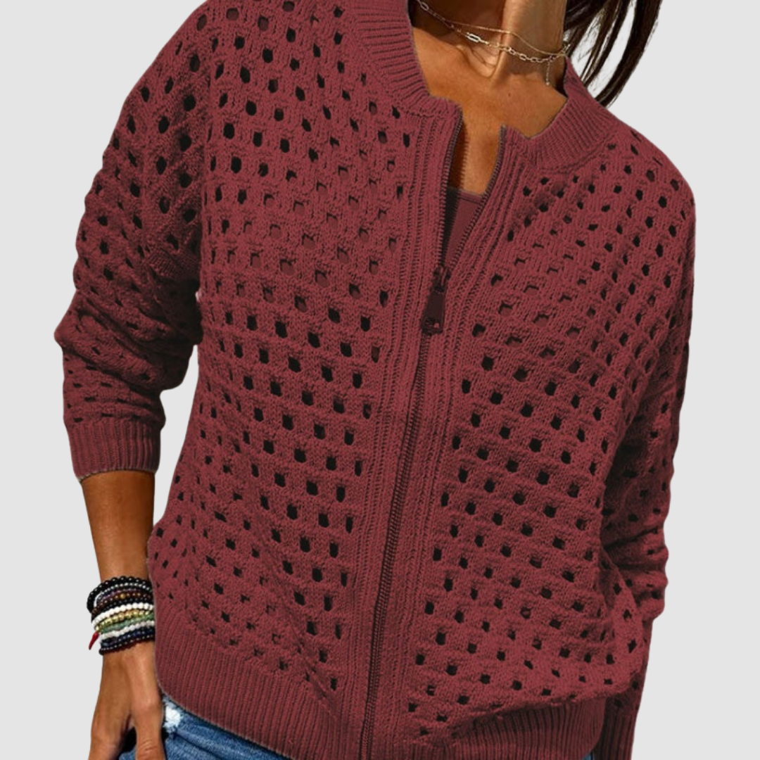 Nevara - Zipper-Front Knitted Cardigan