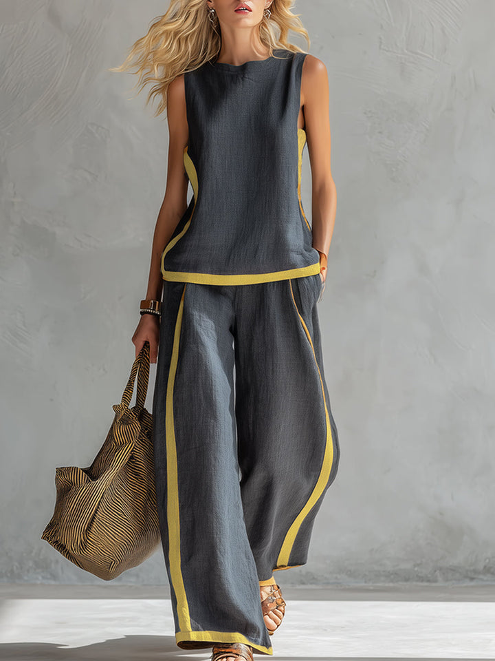 Arenia – à bordures contrastées, en lin-coton, ensemble veste et pantalon