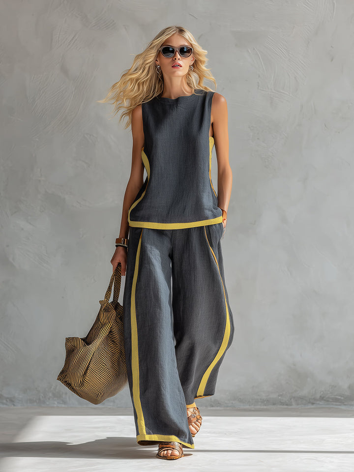 Arenia – à bordures contrastées, en lin-coton, ensemble veste et pantalon