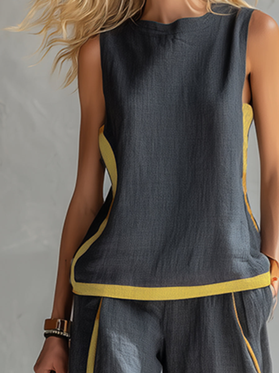 Arenia – à bordures contrastées, en lin-coton, ensemble veste et pantalon