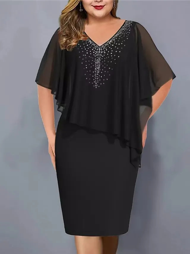 Virela – à col V orné de strass, en chiffon, robe midi