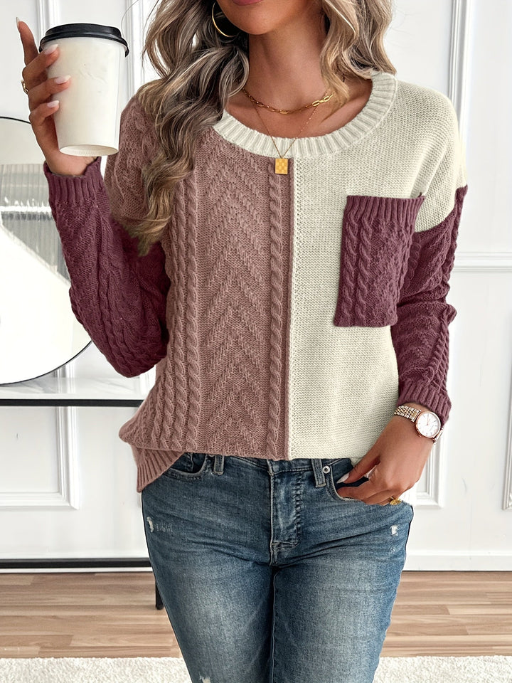 Nireva – blocs de couleur, maille torsadée, pull
