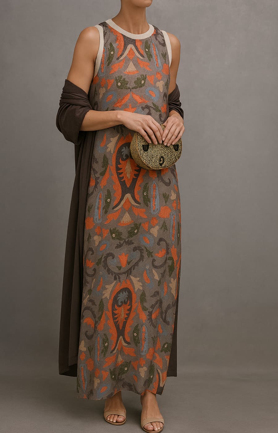 Virela – ensemble robe maxi imprimée et gilet