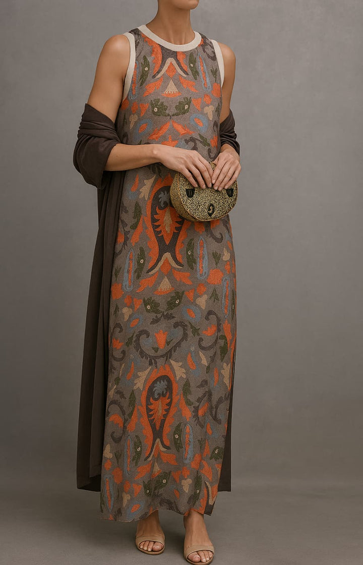Virela – ensemble robe maxi imprimée et gilet