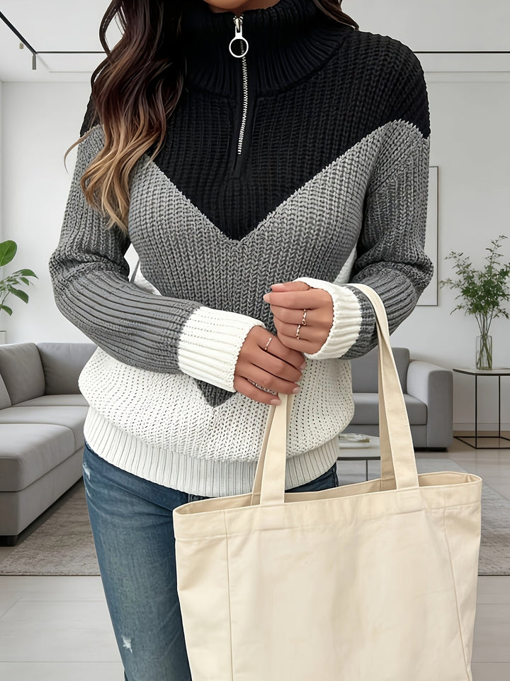 Velira – pull zippé en tricot bicolore