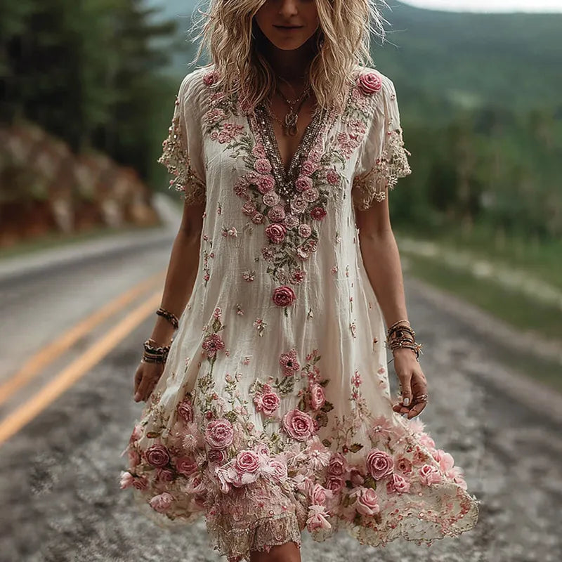 Noreli – Robe en coton mélangé à broderie florale