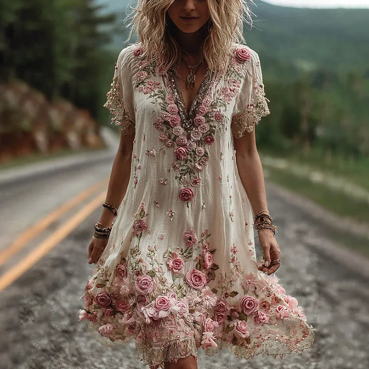 Noreli – Robe en coton mélangé à broderie florale