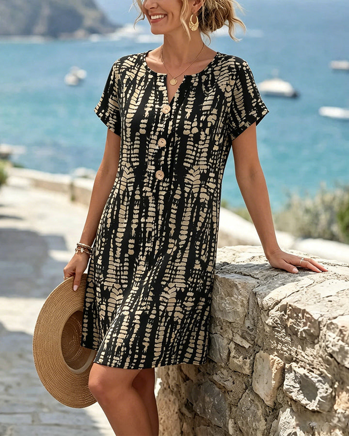 Mevara – Robe imprimée à patte de boutonnage