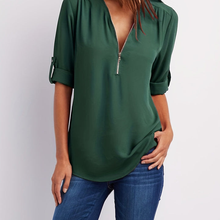 Nivara – Col V zippé en tissu tissé, blouse