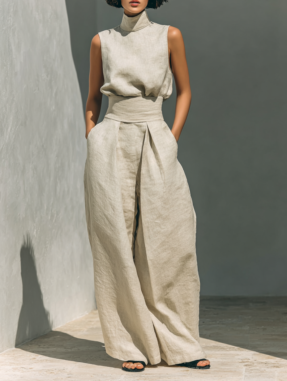 Kevara – Coupe ample en coton-lin, ensemble de pantalons