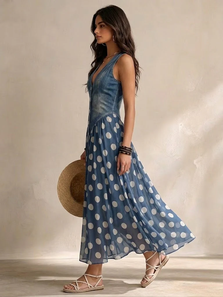 Navira – Robe midi en mousseline à pois