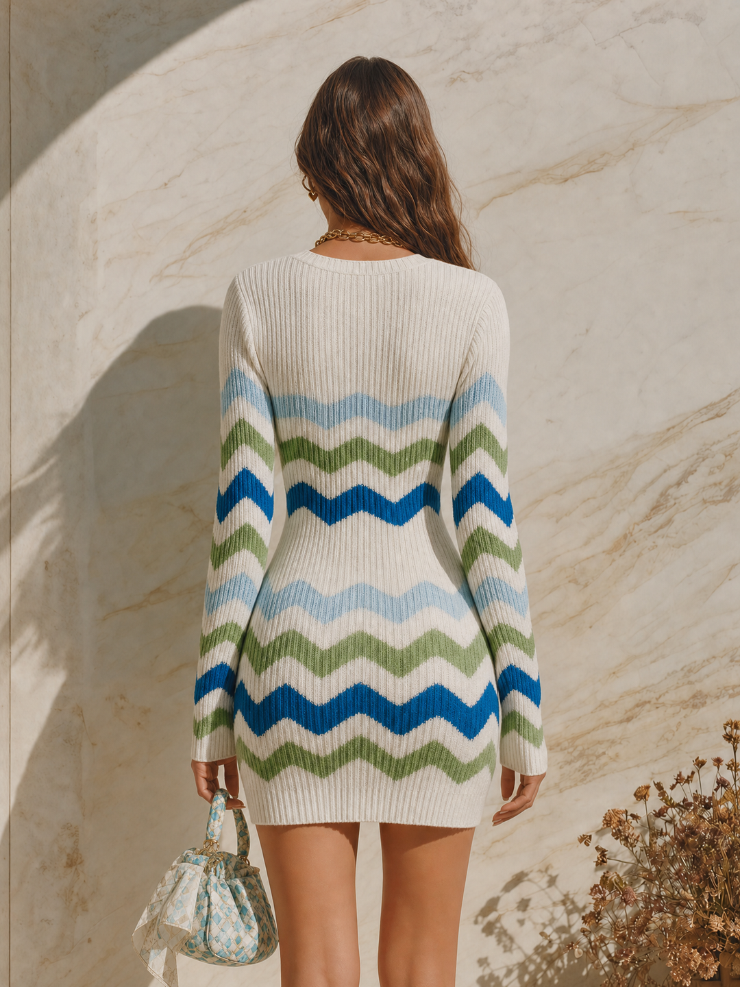 Kirela - Square-Neck Knit Mini Dress