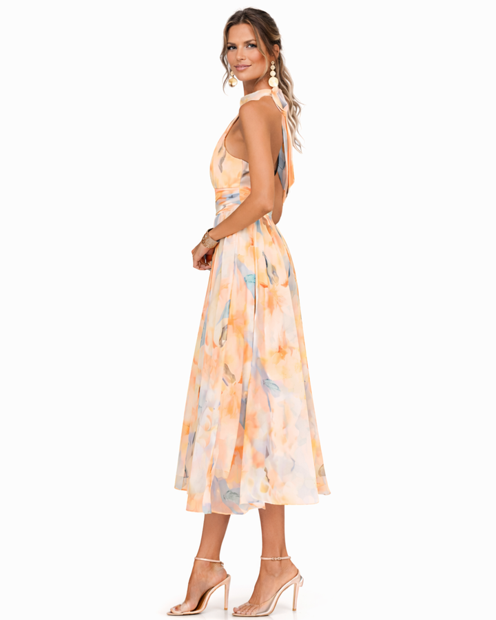 Vionne – Robe sans bretelles à imprimé aquarelle