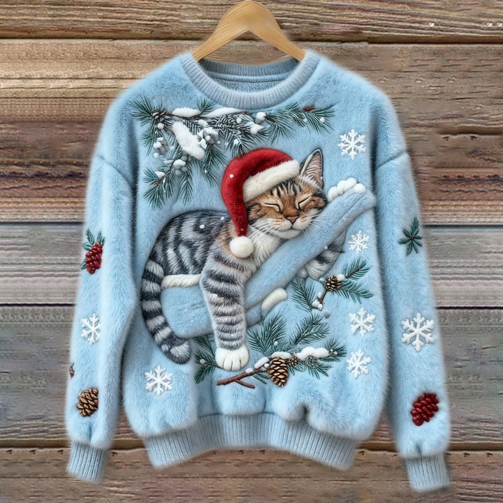 Velira – motif chat 3D en maille peluche, pull