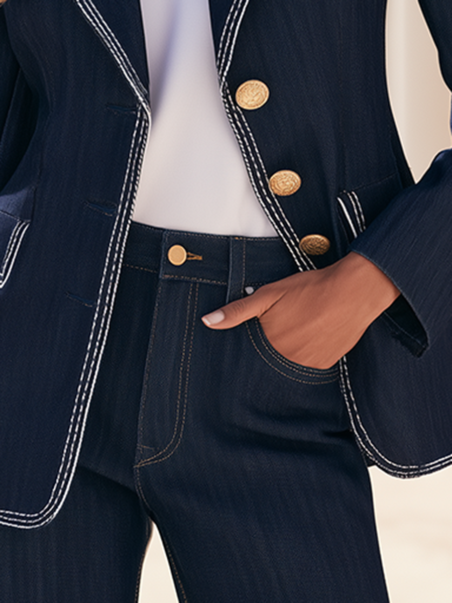 Orlise – Blazer en denim à boutons dorés