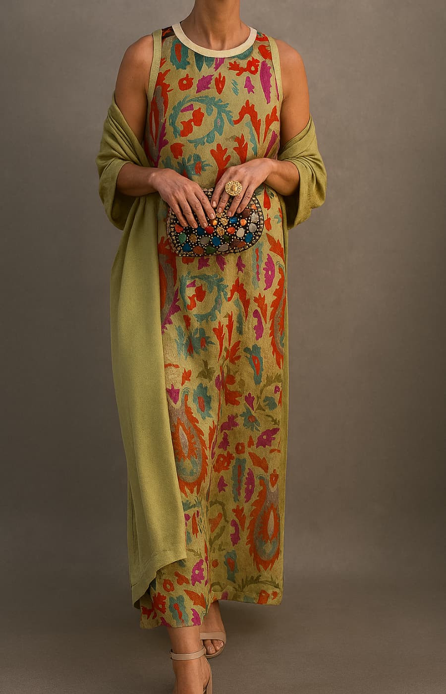 Virela – ensemble robe maxi imprimée et gilet