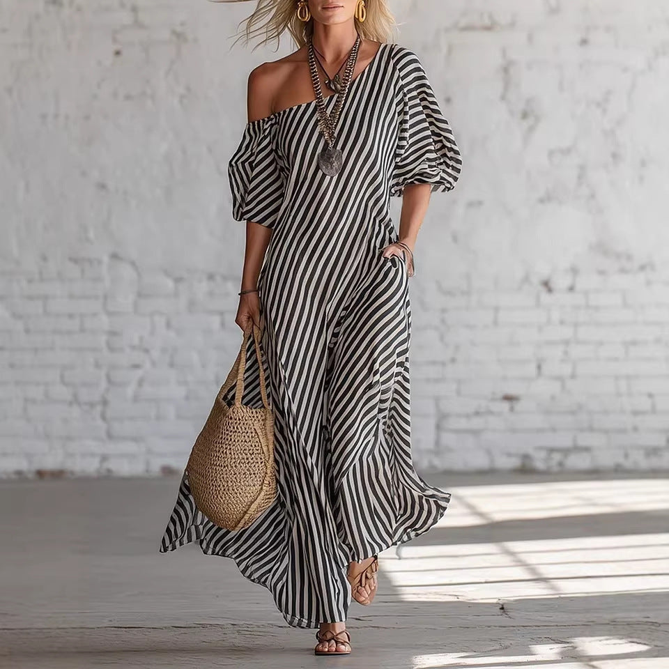 Avyra – Robe maxi à rayures à épaules dénudées