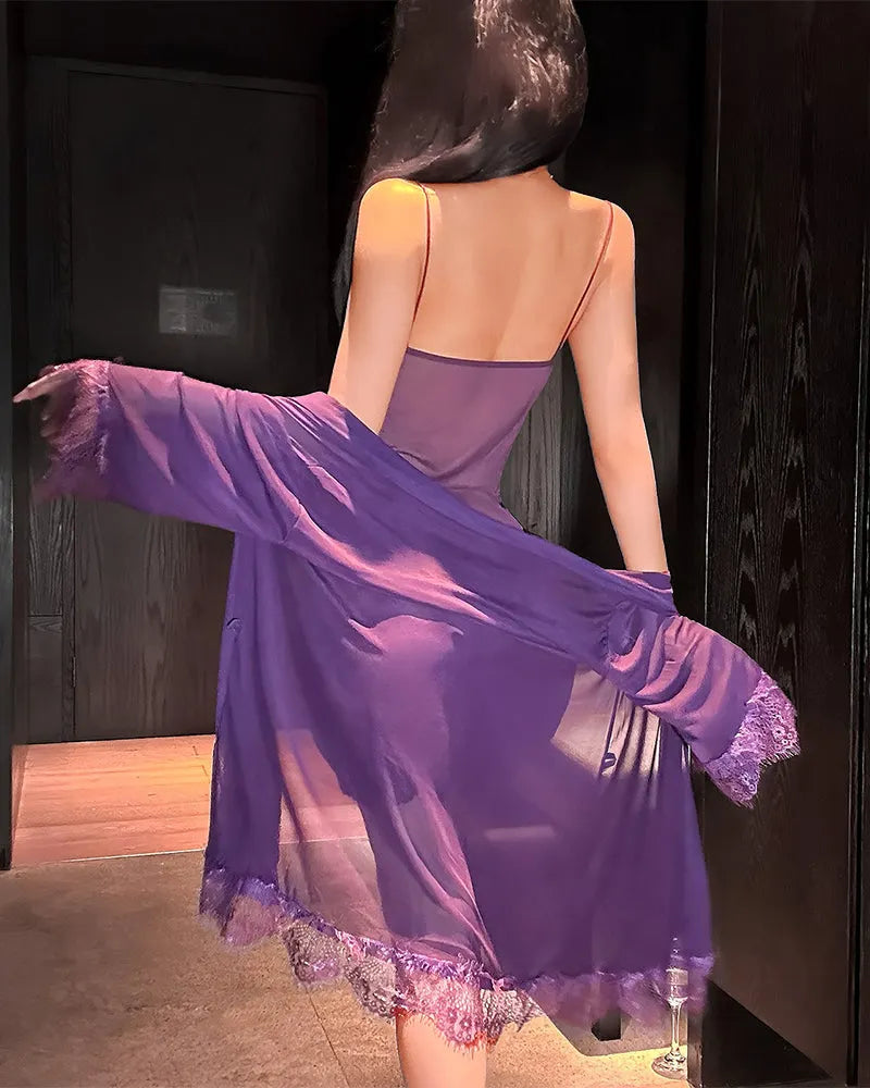 Solyne – ensemble de pyjama en dentelle et maille à bretelles fines
