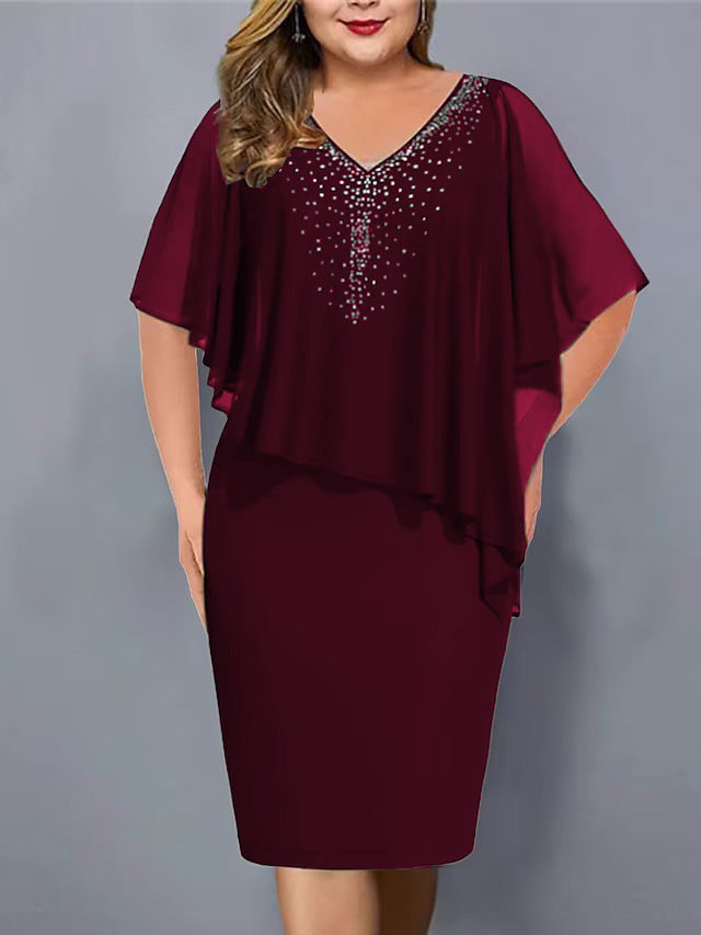 Virela – à col V orné de strass, en chiffon, robe midi