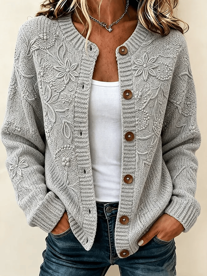 Solira – à motif feuille d’érable, en maille fine, cardigan
