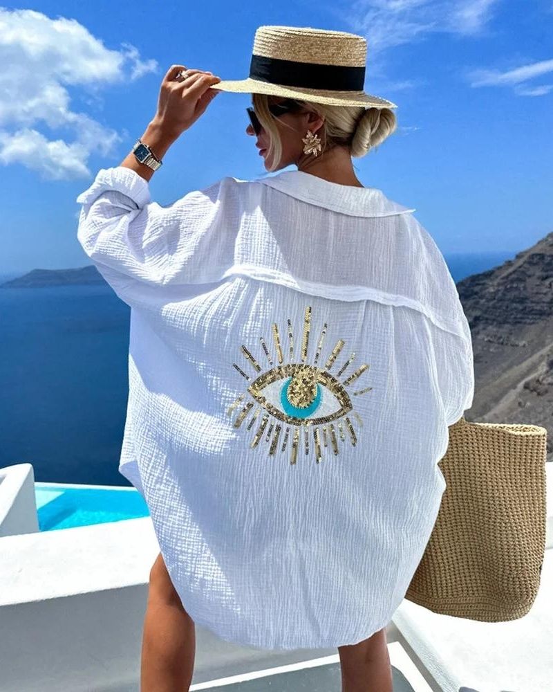 Avessa – motif œil brodé de sequins et de perles dans le dos, chemise