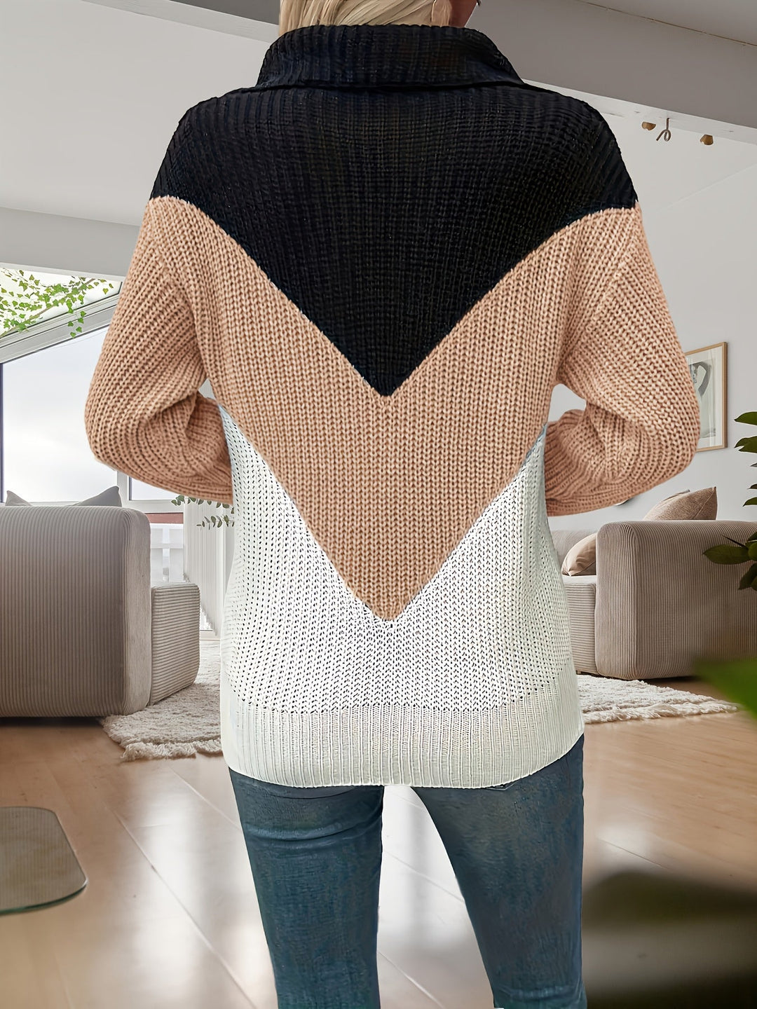 Velira – pull zippé en tricot bicolore