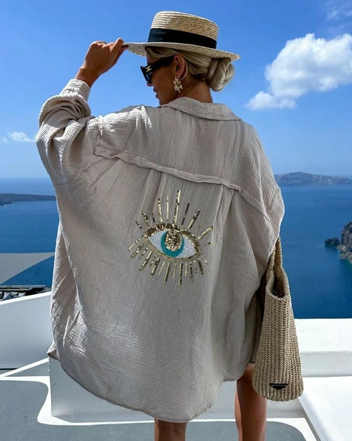 Avessa – motif œil brodé de sequins et de perles dans le dos, chemise