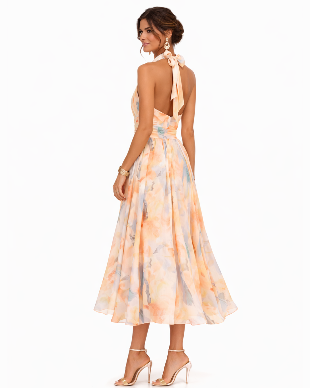 Vionne – Robe sans bretelles à imprimé aquarelle