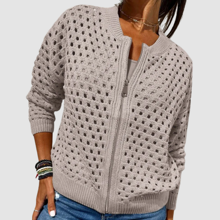 Nevara - Zipper-Front Knitted Cardigan