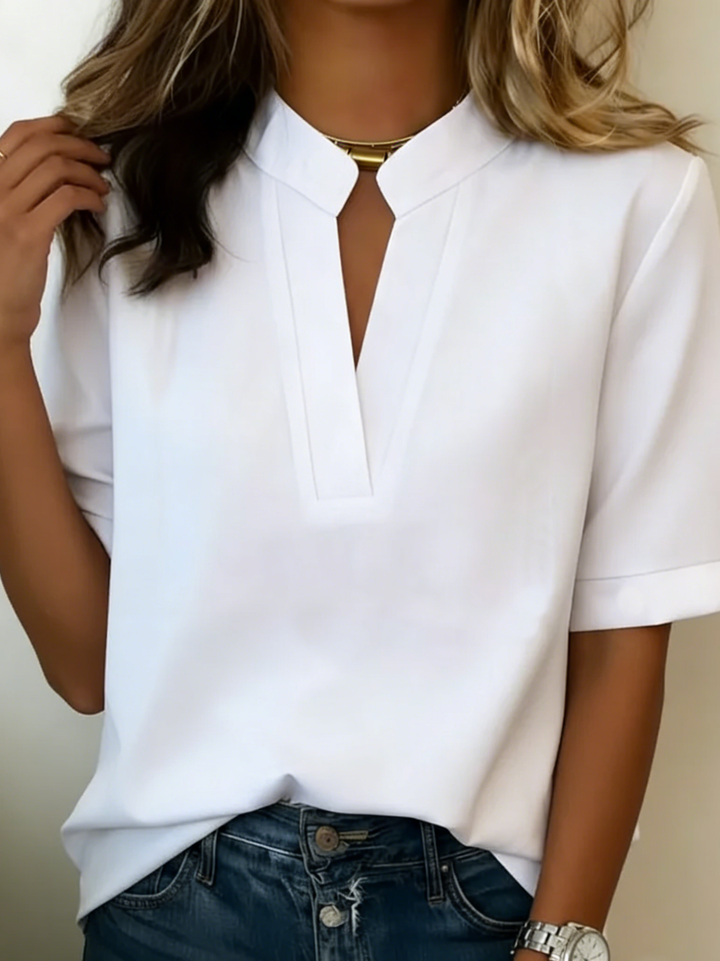 Talven – manches courtes, col montant, tissée, chemise