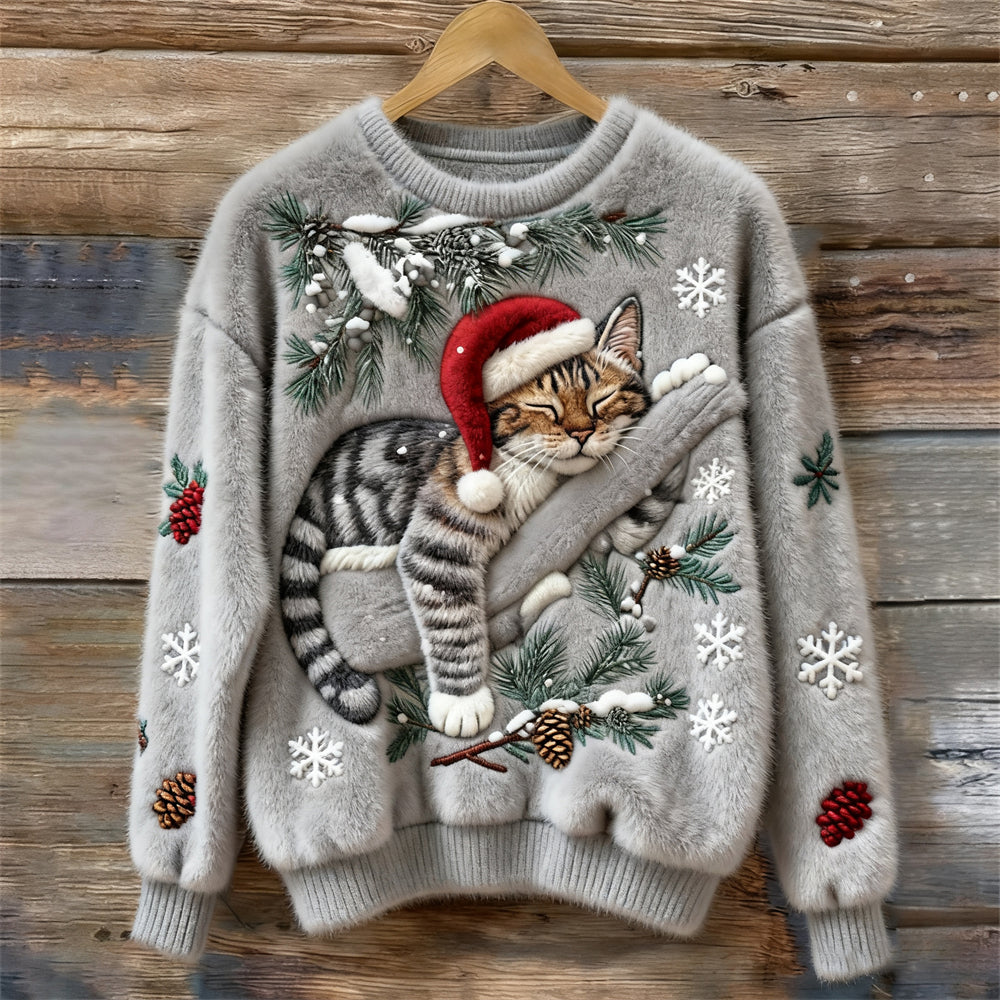 Velira – motif chat 3D en maille peluche, pull