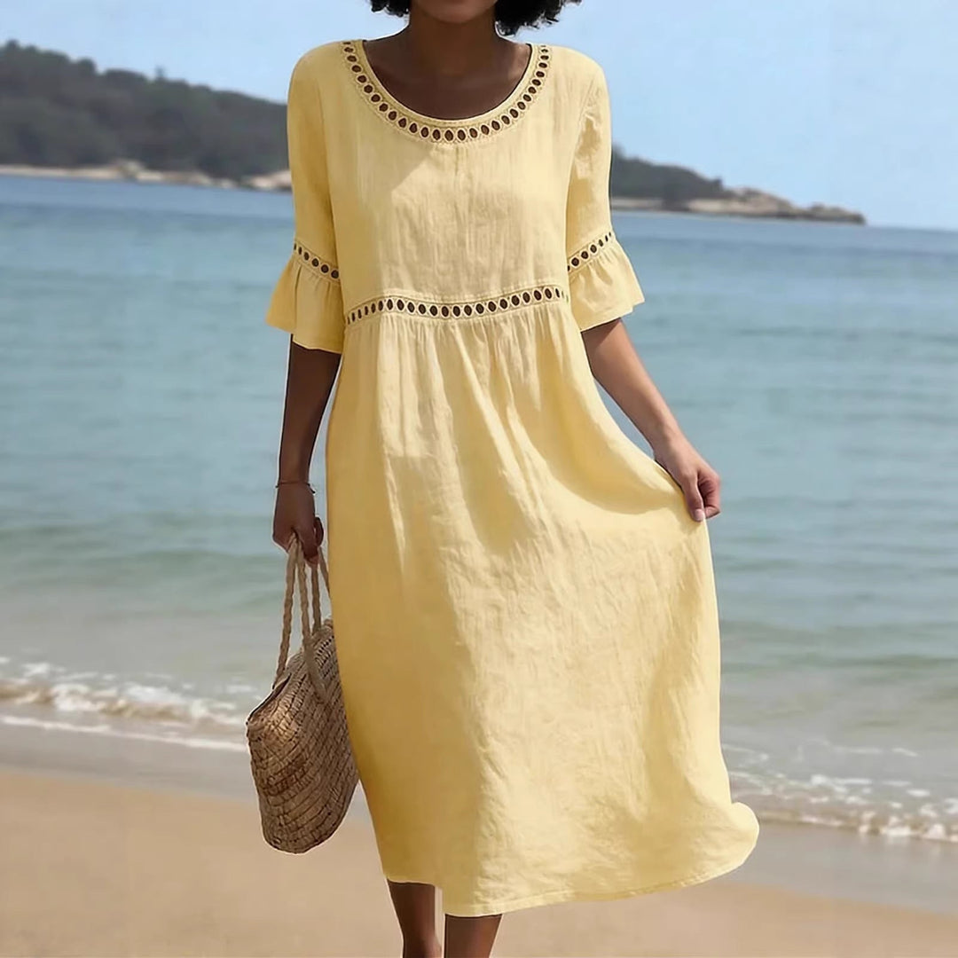 Lunira – robe midi en coton-lin avec détails en dentelle