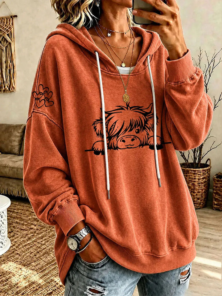 Noreli – imprimé Highland Cattle intégral en tricot, sweat à capuche