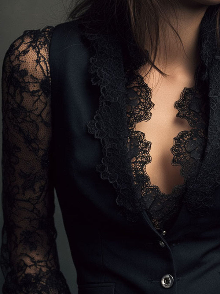 Nalira – ensemble blouse à manches en dentelle et gilet
