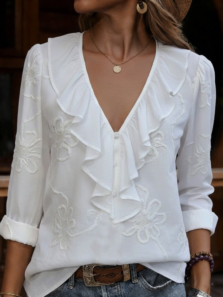 Virela – Chemise en coton brodée à fleurs