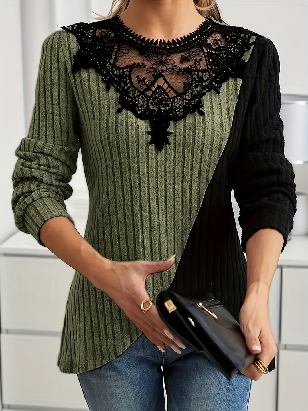 Rilena – pull en tricot à patchwork de dentelle contrastée