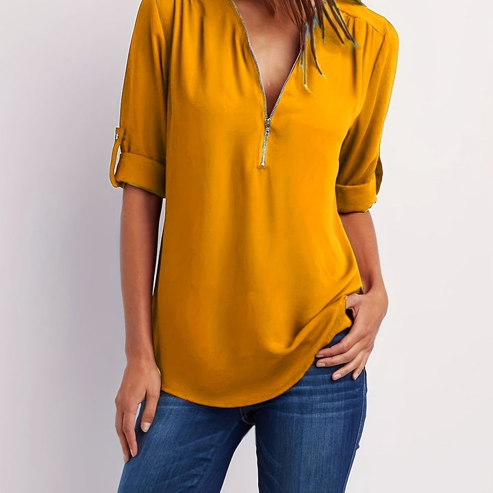 Nivara – Col V zippé en tissu tissé, blouse