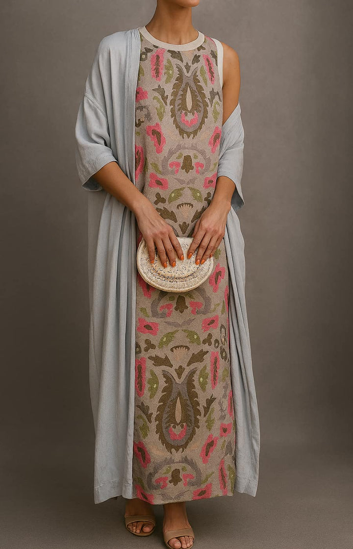 Virela – ensemble robe maxi imprimée et gilet