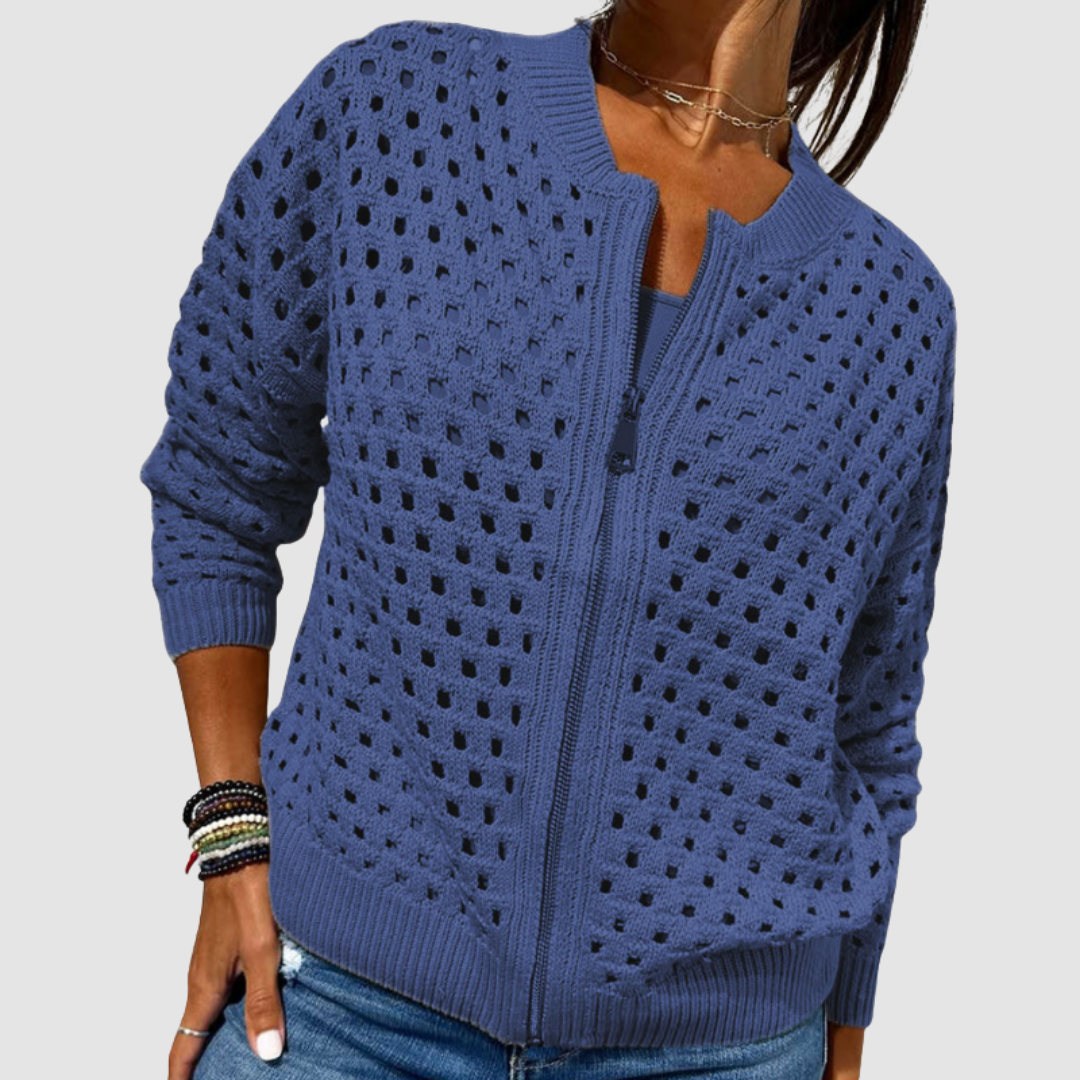 Nevara - Zipper-Front Knitted Cardigan