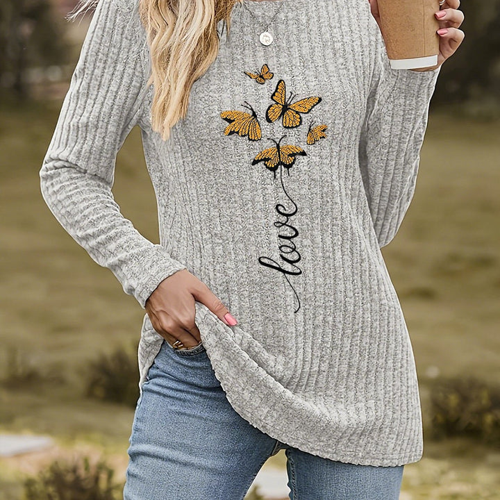 Calira – T-shirt en maille côtelée à motif papillon