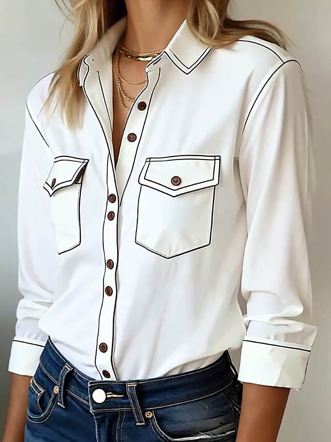 Avenya – Chemise tissée boutonnée à coutures contrastées