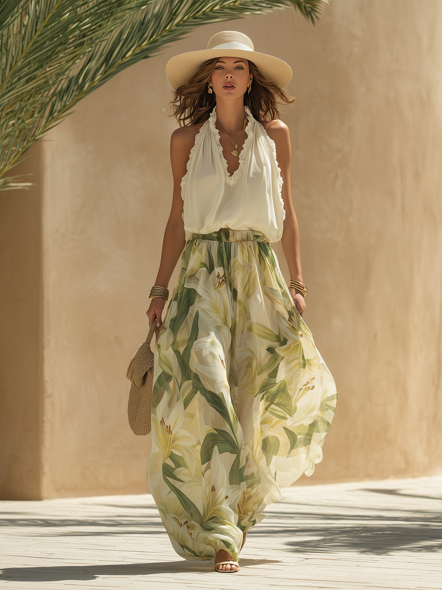 Erelle – décolleté à volants, effet chiffon, ensemble