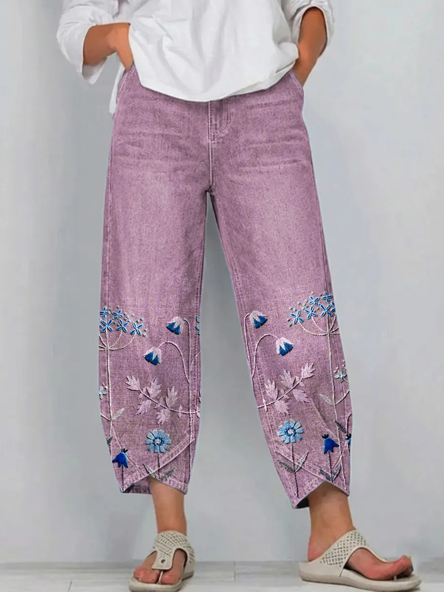 Anvera – pantalon en coton brodé