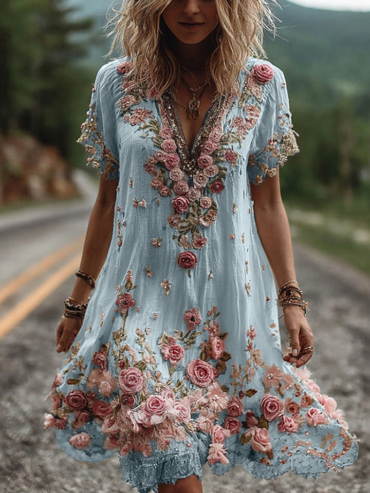Noreli – Robe en coton mélangé à broderie florale